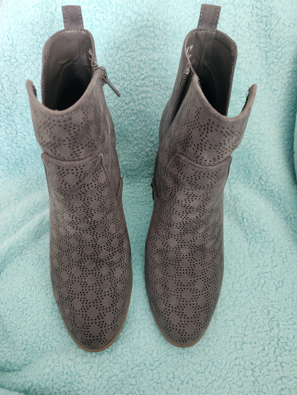 Carlos Gray Perforated Suede Ankle Booties